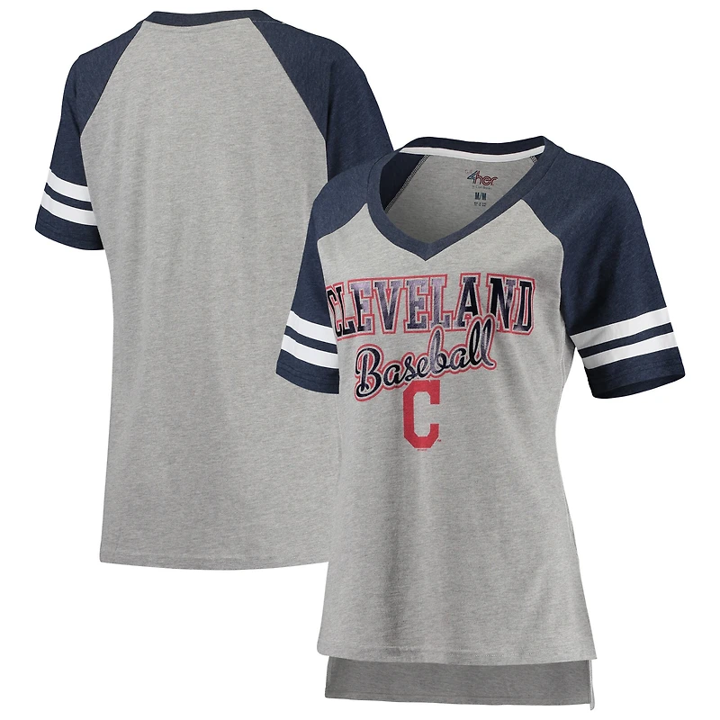 Women's G-III 4Her by Carl Banks Gray/Navy Cleveland Indians Goal Line Raglan V-Neck T-Shirt