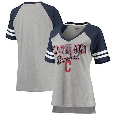 Women's G-III 4Her by Carl Banks Gray/Navy Cleveland Indians Goal Line Raglan V-Neck T-Shirt