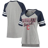 Women's G-III 4Her by Carl Banks Gray/Navy Cleveland Indians Goal Line Raglan V-Neck T-Shirt