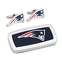 Men's Navy New England Patriots Cufflinks and Cushion Money Clip Gift Set