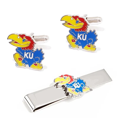 Men's Royal Kansas Jayhawks Cufflinks and Tie Bar Gift Set