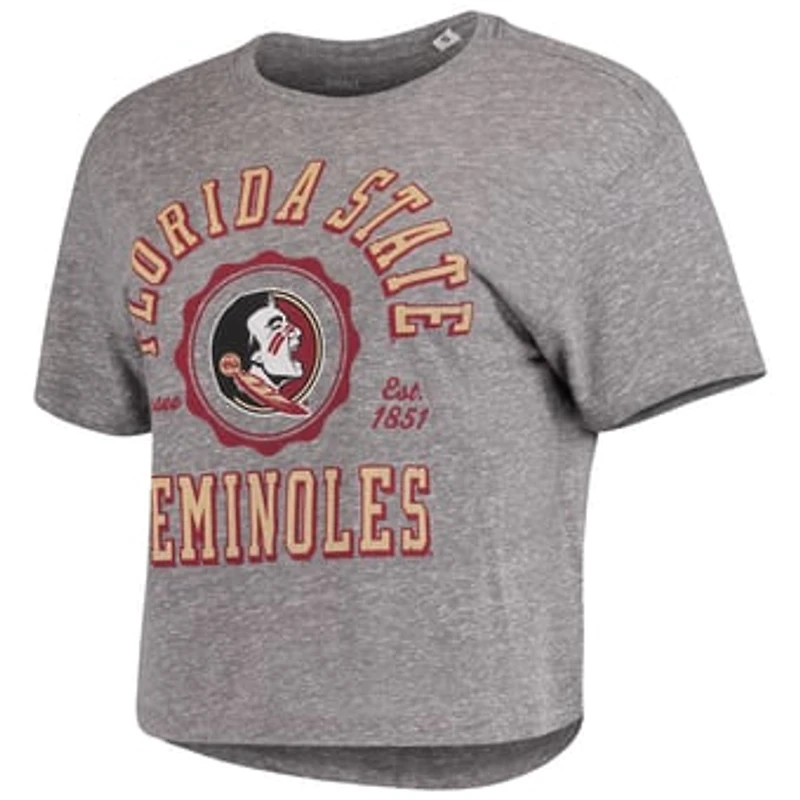 Women's Pressbox Gray Florida State Seminoles Tri-Blend Bishop Knobi Crop T-Shirt