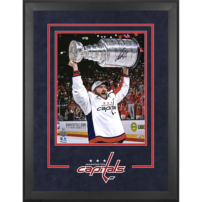 Alex Ovechkin Washington Capitals Deluxe Framed Autographed 16" x 20" 2018 Stanley Cup Champions Raising Cup Photograph