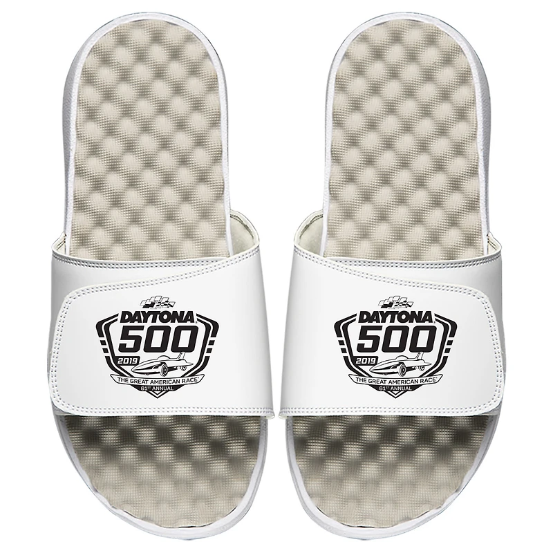 Youth ISlide White NASCAR 2019 Daytona 500 Black Logo Slide Sandals