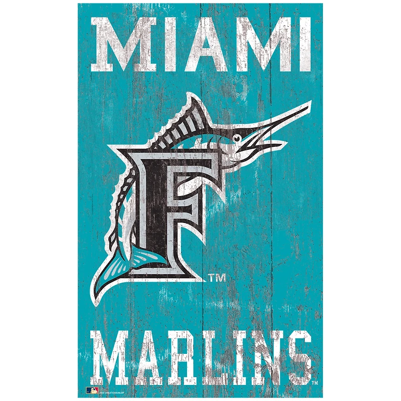 Miami Marlins 11'' x 19'' Heritage Distressed Logo Sign