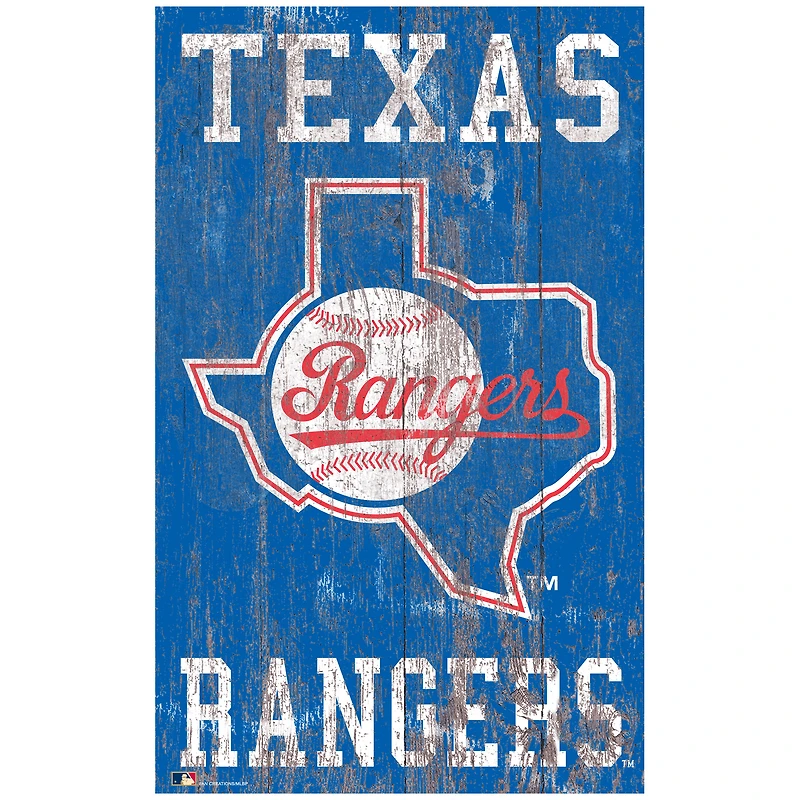Texas Rangers 11'' x 19'' Heritage Distressed Logo Sign