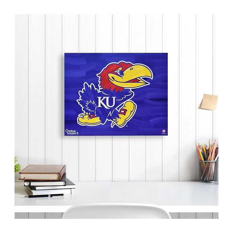 Kansas Jayhawks 16" x 20" Logo with Blue Background Gallery Wrapped Embellished Giclee