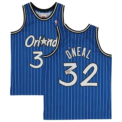 Shaquille O'Neal Orlando Magic Autographed Mitchell & Ness Hardwood Classic Swingman 1995-1996 Blue Pinstripe Replica Jersey