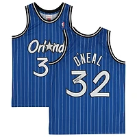 Shaquille O'Neal Orlando Magic Autographed Mitchell & Ness Hardwood Classic Swingman 1995-1996 Blue Pinstripe Replica Jersey