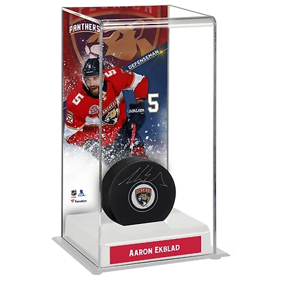 Aaron Ekblad Florida Panthers Autographed Hockey Puck with Deluxe Tall Hockey Puck Case