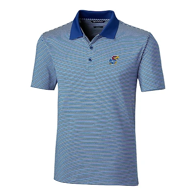 Men's Cutter & Buck Royal Kansas Jayhawks Forge Tonal Stripe Tailored Fit Polo Shirt
