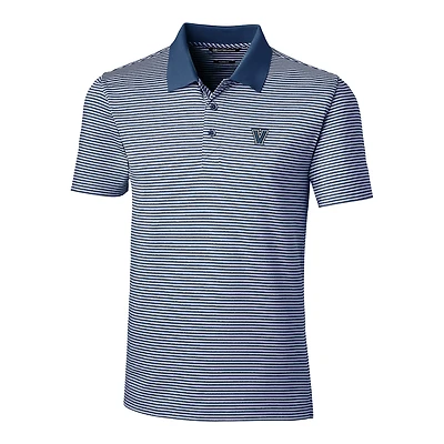 Men's Cutter & Buck Navy Villanova Wildcats Forge Tonal Stripe Tailored Fit Polo Shirt