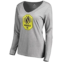 Women's Heather Gray Nashville SC Primary Logo Long Sleeve T-Shirt