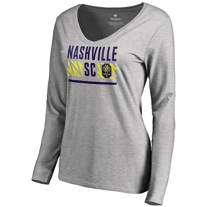 Women's Heather Gray Nashville SC Echo Long Sleeve V-Neck T-Shirt