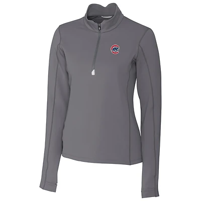 Women's Cutter & Buck Gray Chicago Cubs Traverse Half-Zip Pullover Jacket