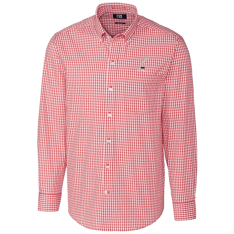 Men's Cutter & Buck Red Cincinnati Bearcats Big & Tall Stretch Gingham Long Sleeve Button Down Shirt