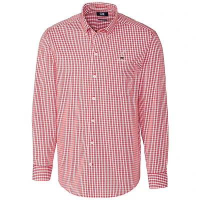 Men's Cutter & Buck Red Cincinnati Bearcats Big & Tall Stretch Gingham Long Sleeve Button Down Shirt