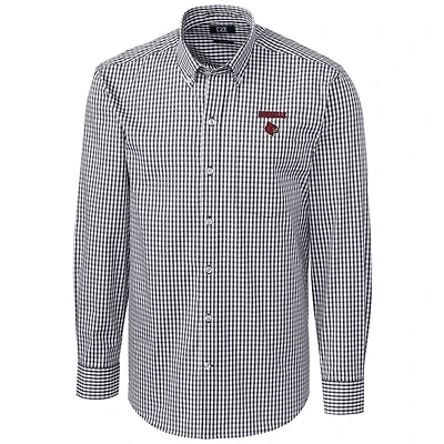 Men's Cutter & Buck Charcoal Louisville Cardinals Big & Tall Stretch Gingham Long Sleeve Button Down Shirt
