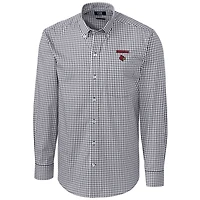 Men's Cutter & Buck Charcoal Louisville Cardinals Big & Tall Stretch Gingham Long Sleeve Button Down Shirt