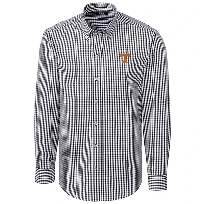 Men's Cutter & Buck Charcoal Tennessee Volunteers Big & Tall Stretch Gingham Long Sleeve Button Down Shirt