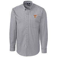 Men's Cutter & Buck Charcoal Tennessee Volunteers Big & Tall Stretch Gingham Long Sleeve Button Down Shirt