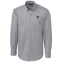 Men's Cutter & Buck Charcoal Texas Tech Red Raiders Big & Tall Stretch Gingham Long Sleeve Button Down Shirt