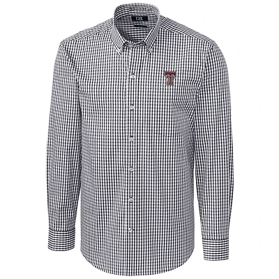 Men's Cutter & Buck Charcoal Texas Tech Red Raiders Big & Tall Stretch Gingham Long Sleeve Button Down Shirt