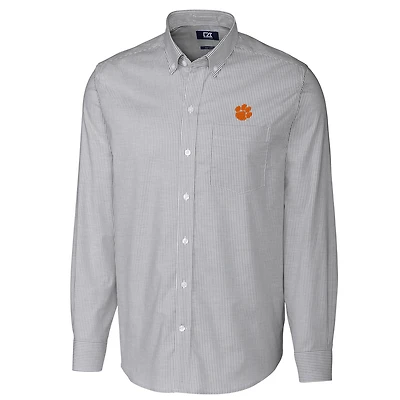 Men's Cutter & Buck Charcoal Clemson Tigers Big & Tall Stretch Oxford Stripe Long Sleeve Button Down Shirt