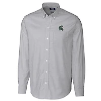 Men's Cutter & Buck Charcoal Michigan State Spartans Big & Tall Stretch Oxford Stripe Long Sleeve Button Down Shirt