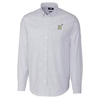 Men's Cutter & Buck Light Blue Navy Midshipmen Big & Tall Stretch Oxford Stripe Long Sleeve Button Down Shirt