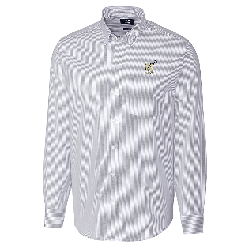 Men's Cutter & Buck Light Blue Navy Midshipmen Big & Tall Stretch Oxford Stripe Long Sleeve Button Down Shirt