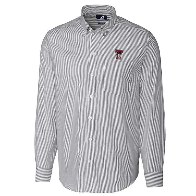 Men's Cutter & Buck Charcoal Texas Tech Red Raiders Big & Tall Stretch Oxford Stripe Long Sleeve Button Down Shirt