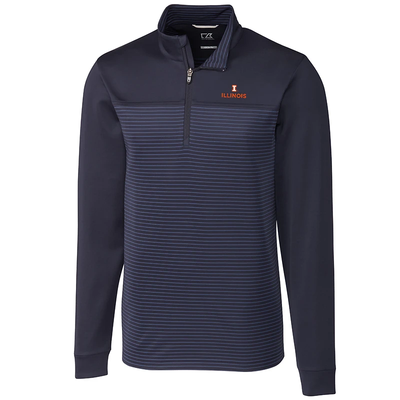 Men's Cutter & Buck Navy Illinois Fighting Illini Big & Tall Traverse Stripe Half-Zip Pullover Jacket