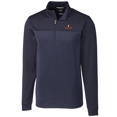 Men's Cutter & Buck Navy Illinois Fighting Illini Big & Tall Traverse Stripe Half-Zip Pullover Jacket