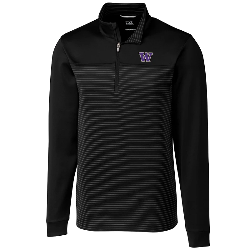 Men's Cutter & Buck Black Washington Huskies Big & Tall Traverse Stripe Half-Zip Pullover Jacket