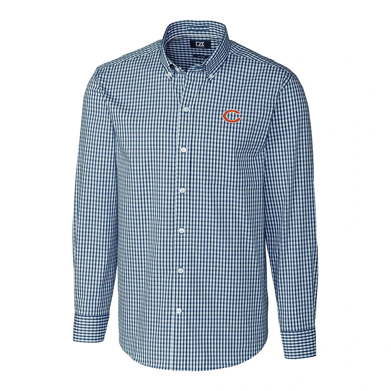 Men's Cutter & Buck Navy Chicago Bears Big & Tall Stretch Gingham Long Sleeve Woven Button Down Shirt