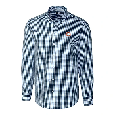 Men's Cutter & Buck Navy Chicago Bears Big & Tall Stretch Gingham Long Sleeve Woven Button Down Shirt