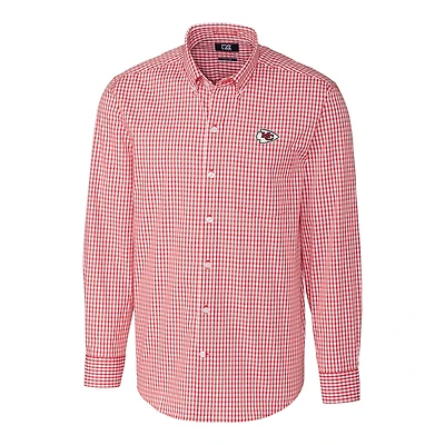 Men's Cutter & Buck Red Kansas City Chiefs Big & Tall Stretch Gingham Long Sleeve Woven Button Down Shirt