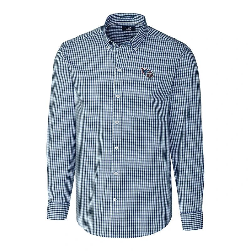 Men's Cutter & Buck Navy Tennessee Titans Big & Tall Stretch Gingham Long Sleeve Woven Button Down Shirt