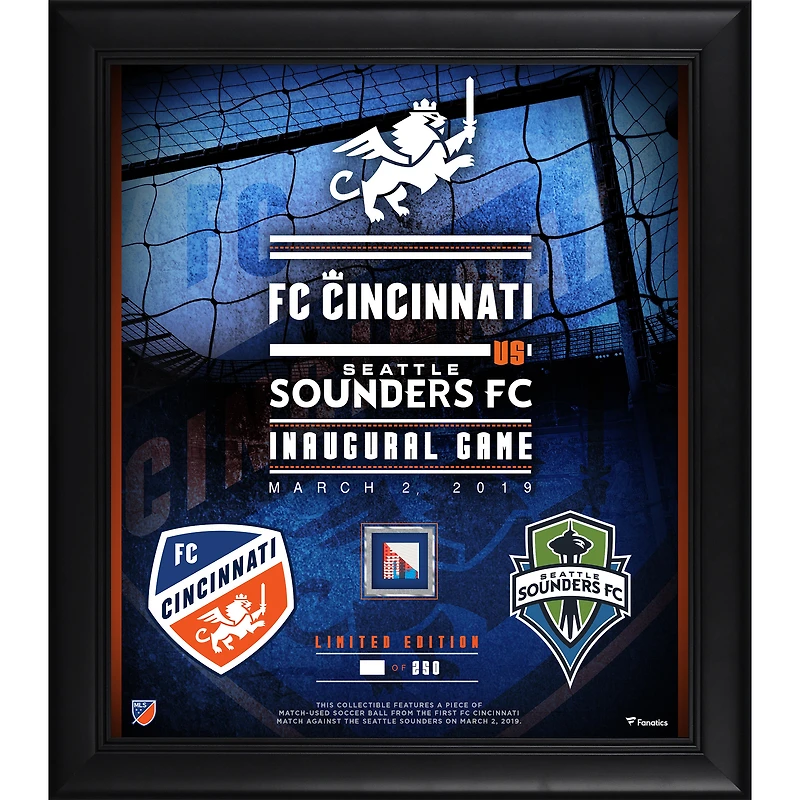 FC Cincinnati Framed 15" x 17" Inaugural Game vs Seattle Sounders FC Collage with a Piece of Match-Used Soccer Ball - Limited Edition of 250