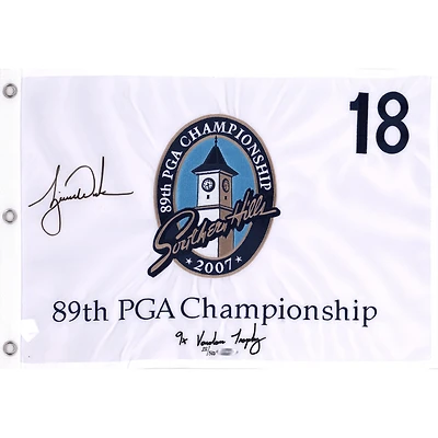 Tiger Woods Autographed 2007 PGA Championship Pin Flag with Embroidered Stats - Upper Deck