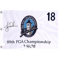 Tiger Woods Autographed 2007 PGA Championship Pin Flag with Embroidered Stats - Upper Deck