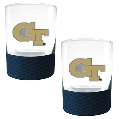 GA Tech Yellow Jackets 2-Pack 14oz. Rocks Glass Set with Silcone Grip
