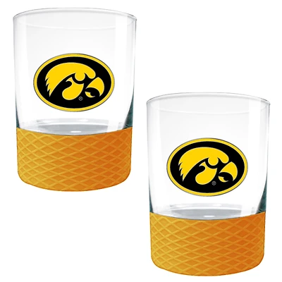 Yellow Iowa Hawkeyes 2-Pack 14oz. Rocks Glass Set with Silcone Grip