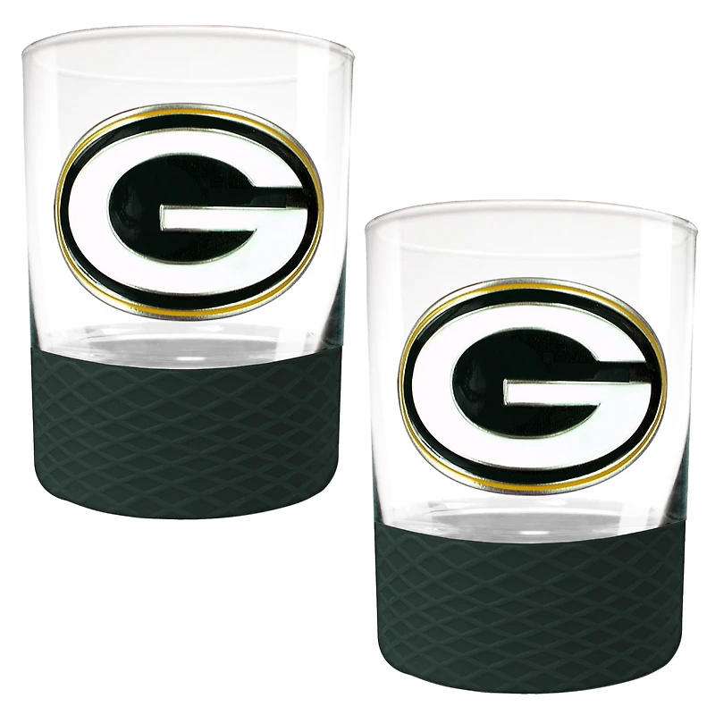 Green Bay Packers 2-Pack 14oz. Rocks Glass Set with Silcone Grip