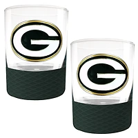 Green Bay Packers 2-Pack 14oz. Rocks Glass Set with Silcone Grip
