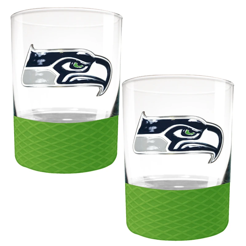 Seattle Seahawks 2-Pack 14oz. Rocks Glass Set with Silcone Grip