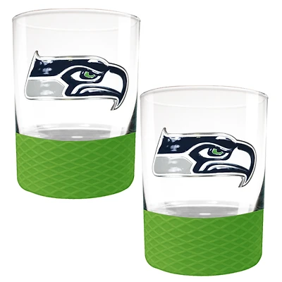 Seattle Seahawks 2-Pack 14oz. Rocks Glass Set with Silcone Grip