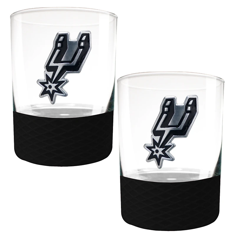 San Antonio Spurs 2-Pack 14oz. Rocks Glass Set with Silcone Grip