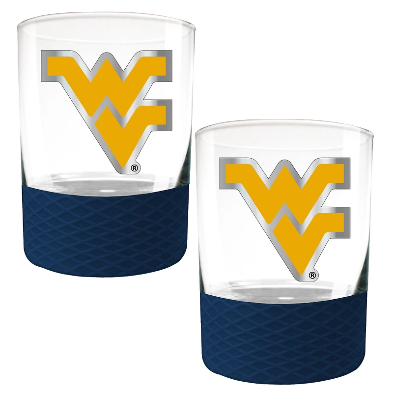 West Virginia Mountaineers 2-Pack 14oz. Rocks Glass Set with Silcone Grip